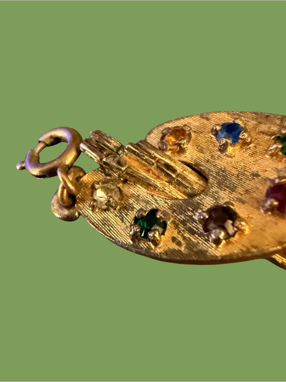 Vintage MONET Artist’s Palette Charm Gold Tone Multicolor Rhinestones 1” - Picture 7 of 15